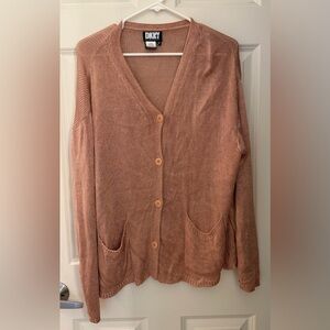 Vintage DKNY Made In USA Slinky Metallic Cardigan, Neutral Pink/Rose Gold, M